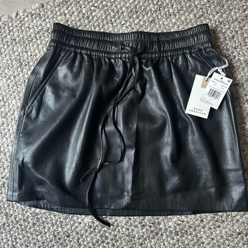 Good American Black Leather Mini Skirt